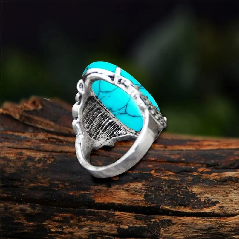 Vintage Eye Shape Synthetic Turquoise Ring