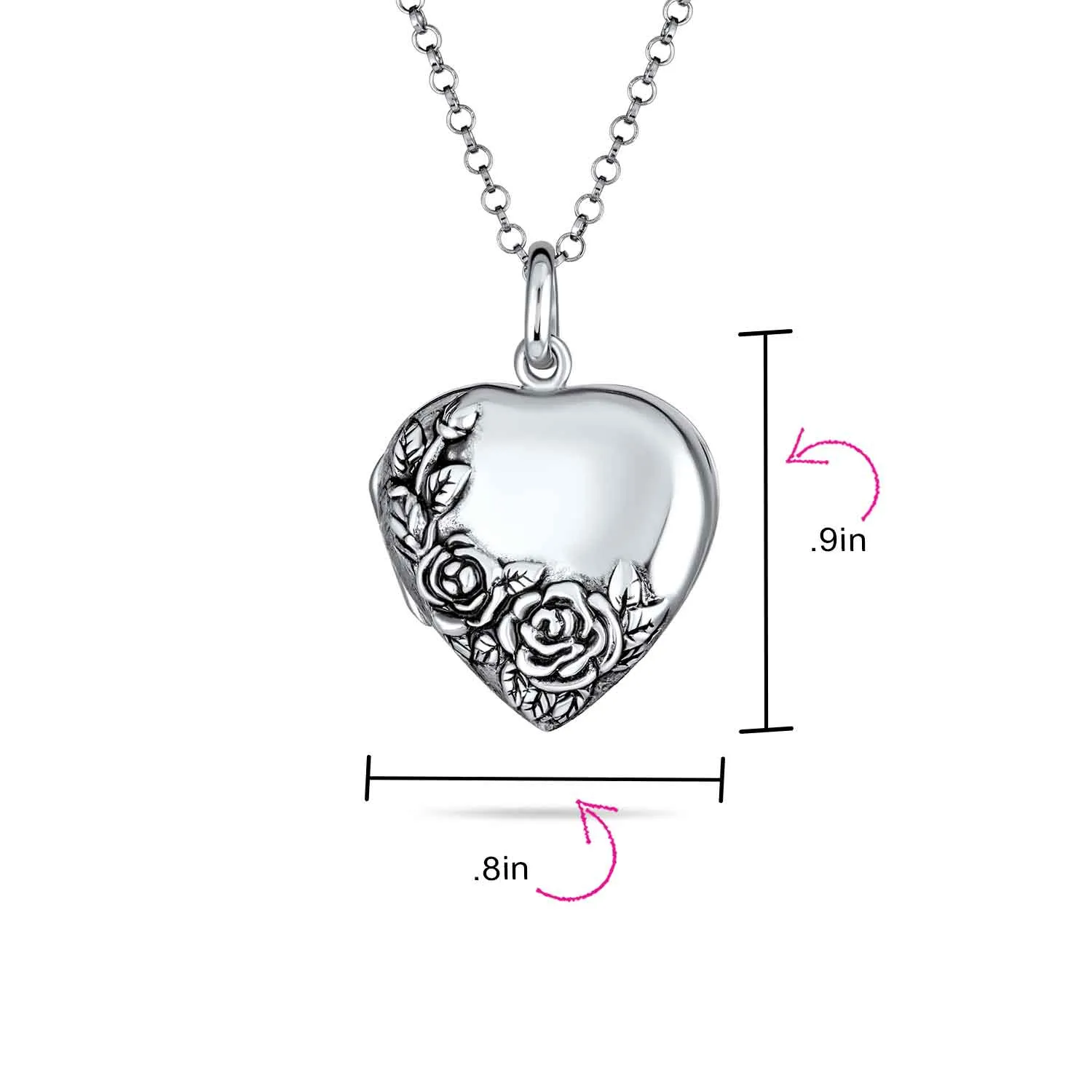 Vintage Style Floral Rose Heart Locket Necklace Pendant in Sterling Silver