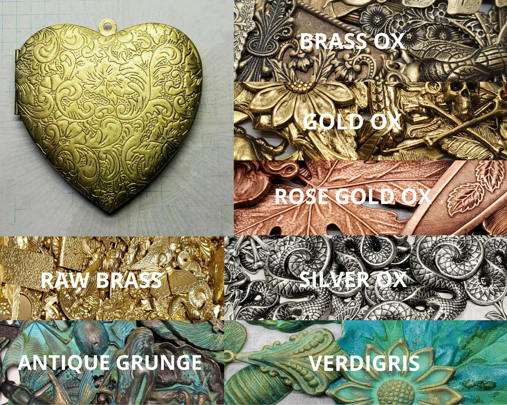 XLarge Brass Ornate Etched Heart Locket x 1 - 090G.