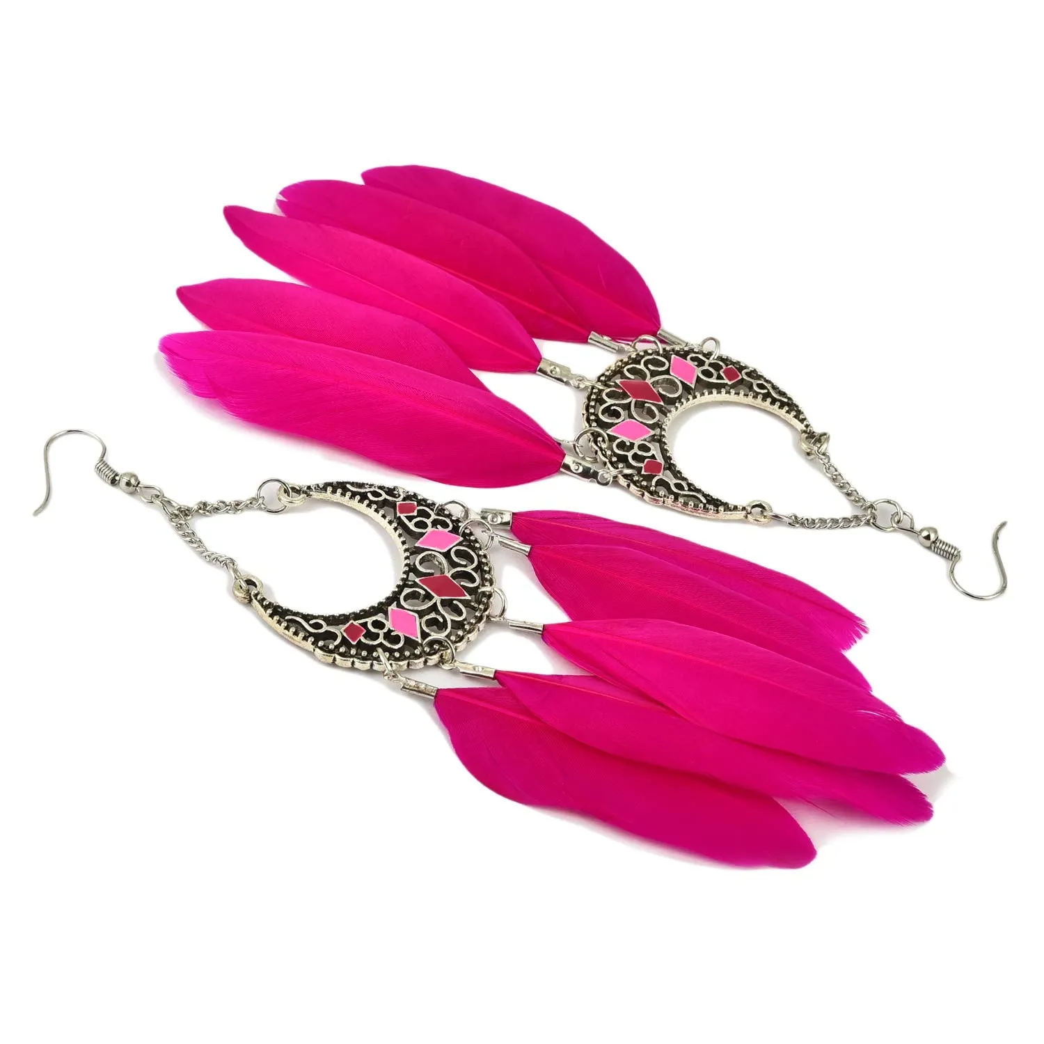 Yellow Chimes Pink Danglers Earrings for Women | Feathers Tassel Earrings for Girls | Fashion Women Earrings | Long Chain Dangler Earrings | Birthday Gift For Girls Anniversary Gift for Wife