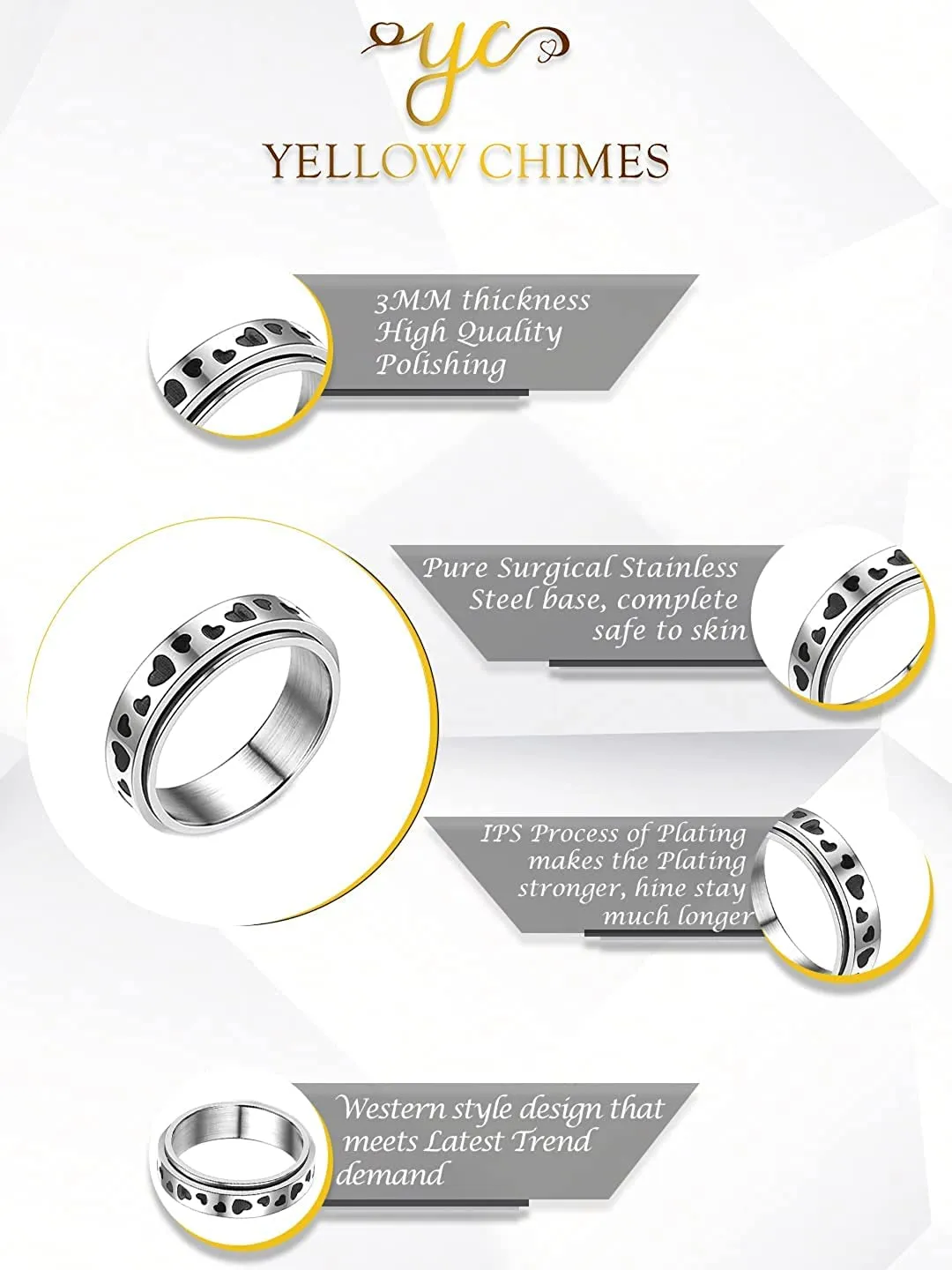 Yellow Chimes Spinner Rings for Women Stainless Steel Stress Relieving Rotatable Spinner Ring for Women and Girls (Model-1)