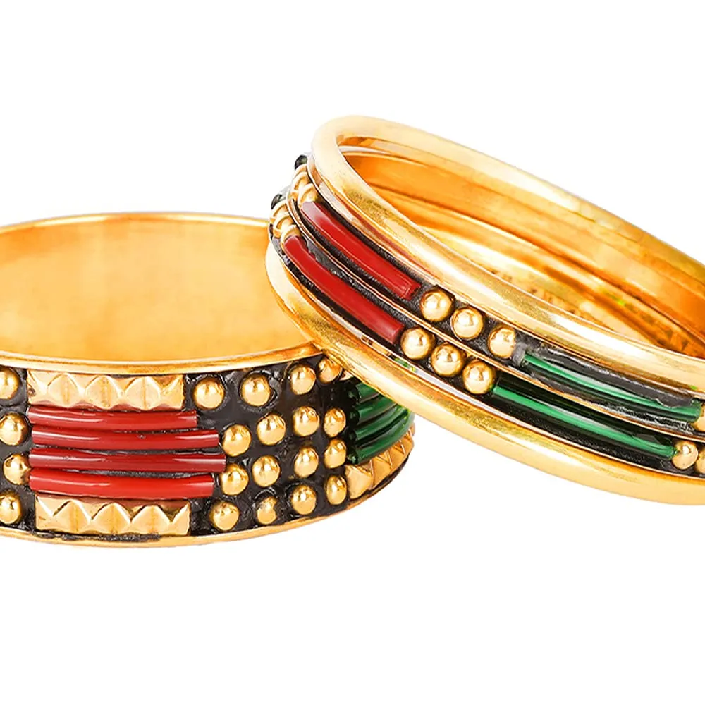 Yellow Chimes Trendy Contemporary Colorful 5 pcs One Set Gold Plated Traditional Bangles Set for Girls and Women