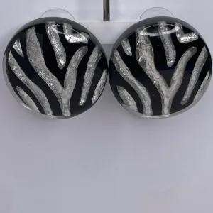 Zsiska Zebra Later Silver Black Zebra Print Resin Earrings